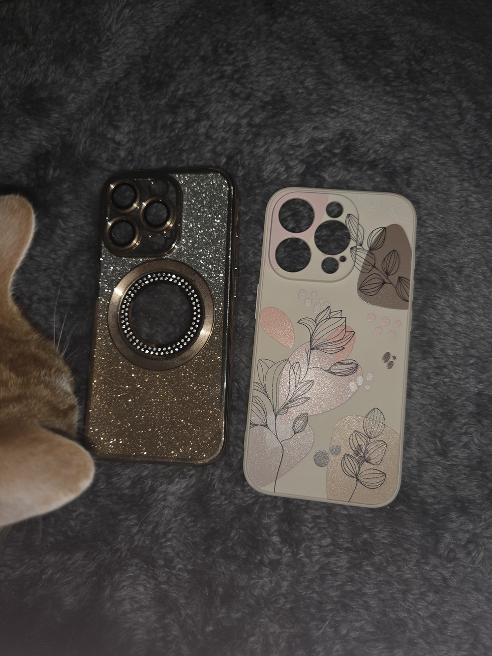 Samsung Gold Glitter Magnetic Ring Case and Floral Beige Decorative Case